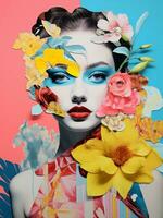 Woman concept pop flowers art vintage elegance fashion art attractive portrait beauty pink design photo