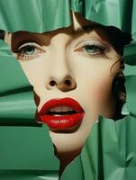 Woman face red lips beauty photo