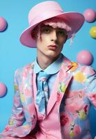 Dino man concept hat fashion lifestyle modern animal flowers handsome portrait photo