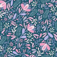 Modern dark blue ditsy print vector pattern with flowers, floral background for the spring