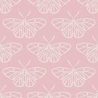 Pastel pink butterfly line art vector pattern, simple illustration, seamless repeating background