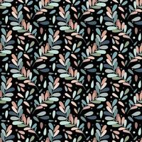 Whimsical leaf vector pattern, colorful repeating background, dark wallpaper