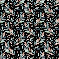 Whimsical leaf vector pattern, colorful repeating background, dark wallpaper