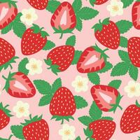 Strawberry vector repeat pattern, seamless background with fruits