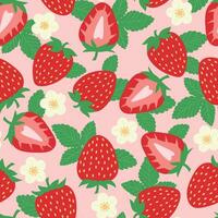 Strawberry vector repeat pattern, seamless background with fruits