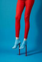 Red woman modern shoe color elegance shopping fashionable style trend concept blue photo