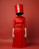 Woman bucket bride red standing fashionable dress beauty stylish art concept vintage photo