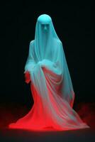 Costume halloween white background horror ghost neon nightmare character fear spooky dark night photo