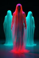 Fear ghost dark spooky horror halloween white night neon costume photo