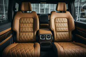 Vehicle transportation back leather modern expensive car design automobile new comfortable interior concept luxury automotive photo