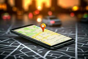 City smartphone navigation communication point direction hand phone street map road location gps photo