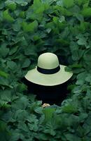 White woman hat tropical fashion green photo