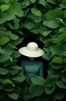 Hat woman tropical outdoors green pretty white one portrait style summer female fashion photo