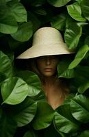 White woman fashion tropical hat photo