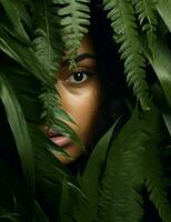 Woman green face beauty portrait tropical photo