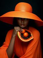 Woman orange papaya fashion photo