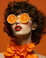 Yellow woman fruit portrait food skin beauty glamour fashion funny orange photo