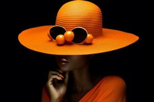 Papaya woman lifestyle beauty concept model portrait trendy black fashion vogue orange afro photo