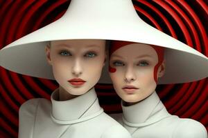 Art white friends fashion red women attractive clothes colorful two beauty skin hat black photo