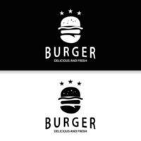 Burger Logo Fast Food Design, Hot And Delicious Food Vector Templet Illustration