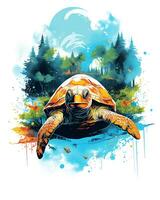 A Turtle Flying in the Water Enchanted River Bank Art illustration Vector Background photo