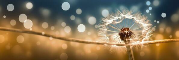 Abstract blurred nature background dandelion seeds parachute. Bokeh pattern. Generative AI photo