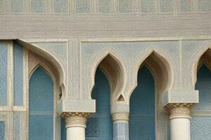architectural detail of a mosque building. background. AI Generative Pro Photo