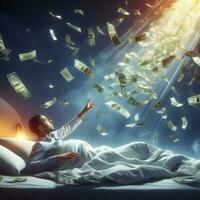 Dreamscape Fortune, A Bedridden Odyssey of Billions in Fantastical Wealth. AI Generated photo