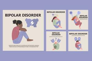 Flat style bipolar disorder social media collection. Instagram posts. vector