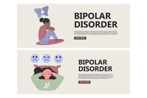 Bipolar disorder banner set. African American woman Psychology concept vector