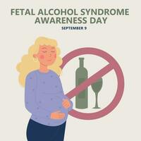 fetal alcohol síndrome conciencia día. embarazada mujer vector