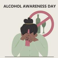 Alcohol awareness day. African American woman with a bottle of alcohol vector