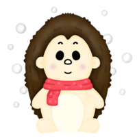 Cartoon christmas animals winter A hedgehog is wearing a scarf and snow is falling, Animal PNG