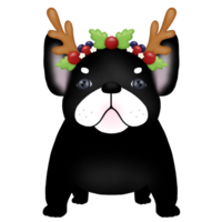 Cartoon christmas animals a bulldog wearing a Christmas headband. animals png