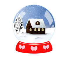 christmas house with tree in the snow ball. model christmas decoration png