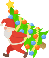 Santa carrying Christmas tree. PNG with transparent background