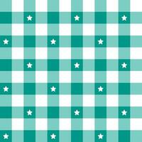 Green plaid pattern with star background. plaid pattern background. plaid background. Seamless pattern. for backdrop, decoration, gift wrapping, gingham tablecloth, blanket, tartan. vector