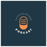 podcast logo with microphone and earphone audio, radio waves. for studio, talk show, chat, information sharing, interview, multimedia and web. vector