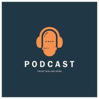 podcast logo with microphone and earphone audio, radio waves. for studio, talk show, chat, information sharing, interview, multimedia and web. vector