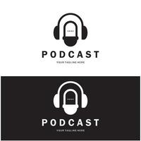 podcast logo with microphone and earphone audio, radio waves. for studio, talk show, chat, information sharing, interview, multimedia and web. vector