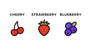 Cherry Strawberry Blueberry Color Outline vector