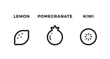 Lemon Pomegranate Kiwi Black Outline vector