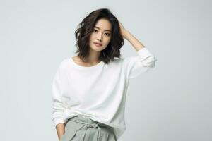an attractive Asian model in plain solid studio background AI Generative photo