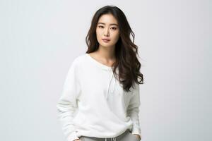 an attractive Asian model in plain solid studio background AI Generative photo