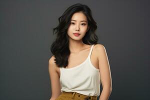 an attractive Asian model in plain solid studio background AI Generative photo