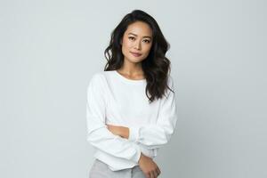 an attractive Asian model in plain solid studio background AI Generative photo