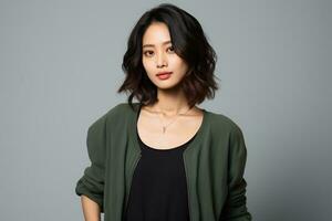 an attractive Asian model in plain solid studio background AI Generative photo