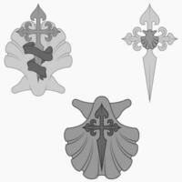 Vector design of christian symbology of the apostle santiago, santiago cross with scallop, sword and ribbon