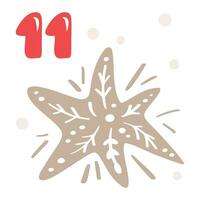 Christmas advent calendar with hand drawn element snowflake. Day eleven 11. Scandinavian style poster. Cute winter illustration for card, poster, kid room decor, nursery art vector