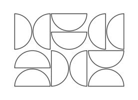 de moda negro línea Bauhaus modelo póster. vector geométrico resumen medio circulo formas sencillo moderno diseño elementos. Moda retro impresión. geométrico Arte
